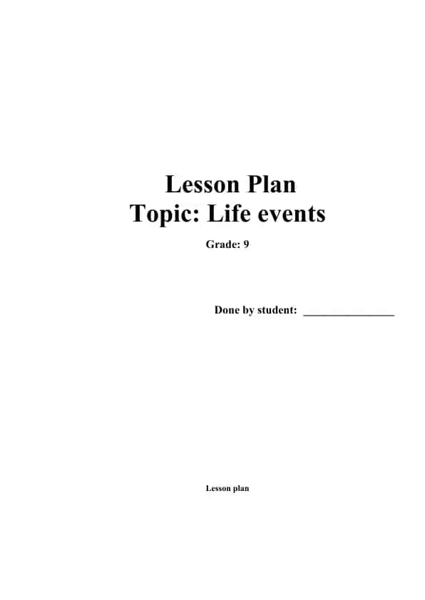 Life events dars rejasi (9-sinflar uchun English language)