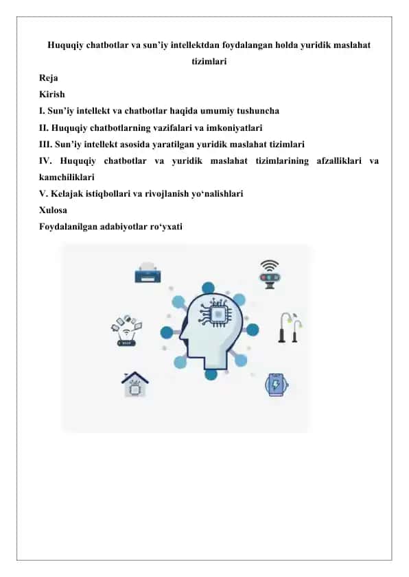 Huquqiy chatbotlar va sun’iy intellektdan foydalangan holda yuridik maslahat tizimlari