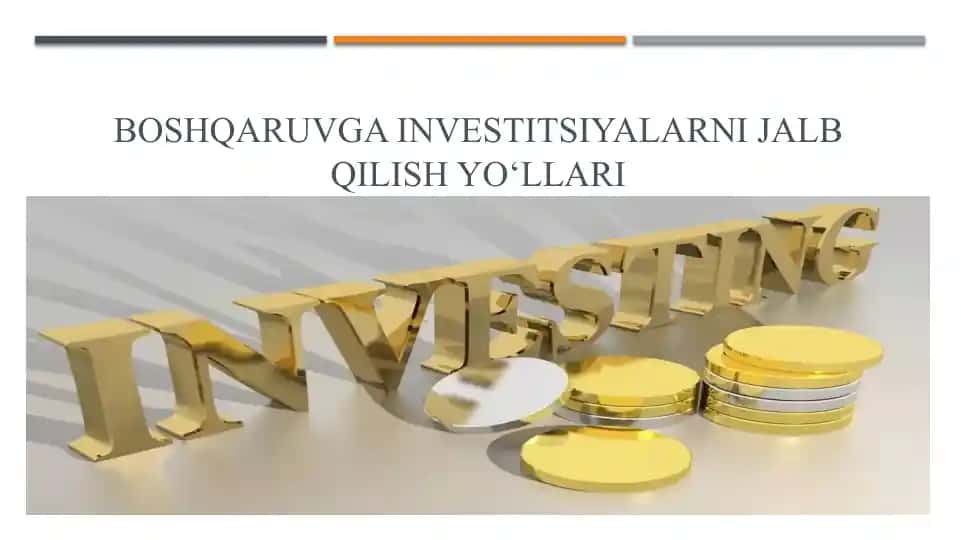 Boshqaruvga investitsiyalarni jalb qilish yo‘llari
