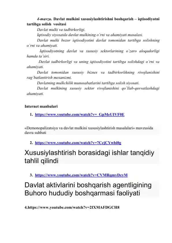 Davlat mulkini xususiylashtirishni boshqarish – iqtisodiyotni tartibga solish vositasi