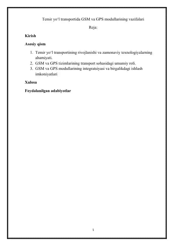 Temir yo‘l transportida GSM va GPS modullarining vazifalari