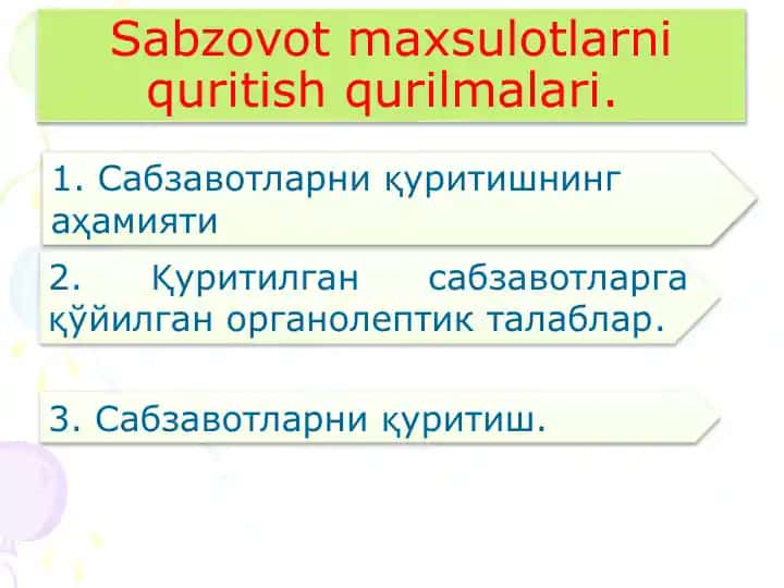 Sabzovot maxsulotlarni quritish qurilmalari