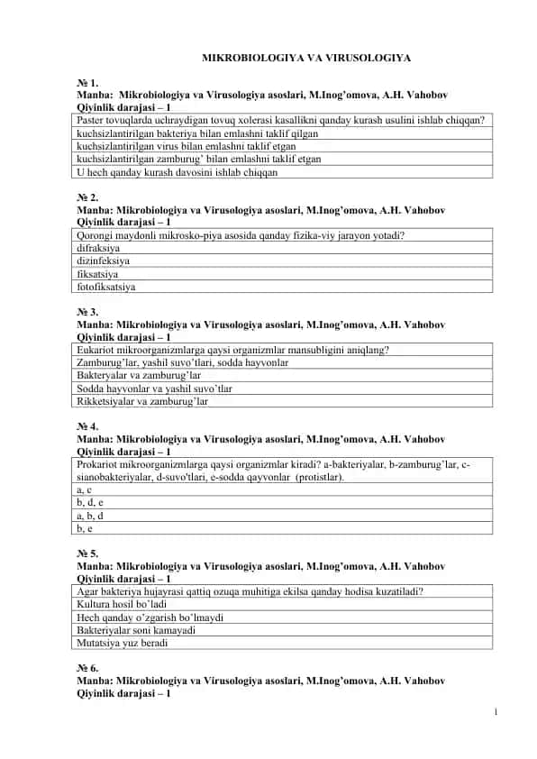 Mikrobiologiya va Virusologiya asoslari