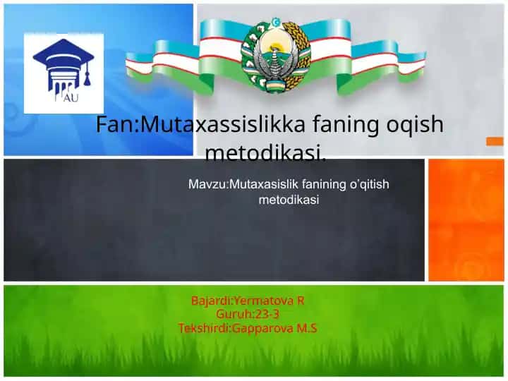 Mutaxassislik fanining o'qitish metodikasi