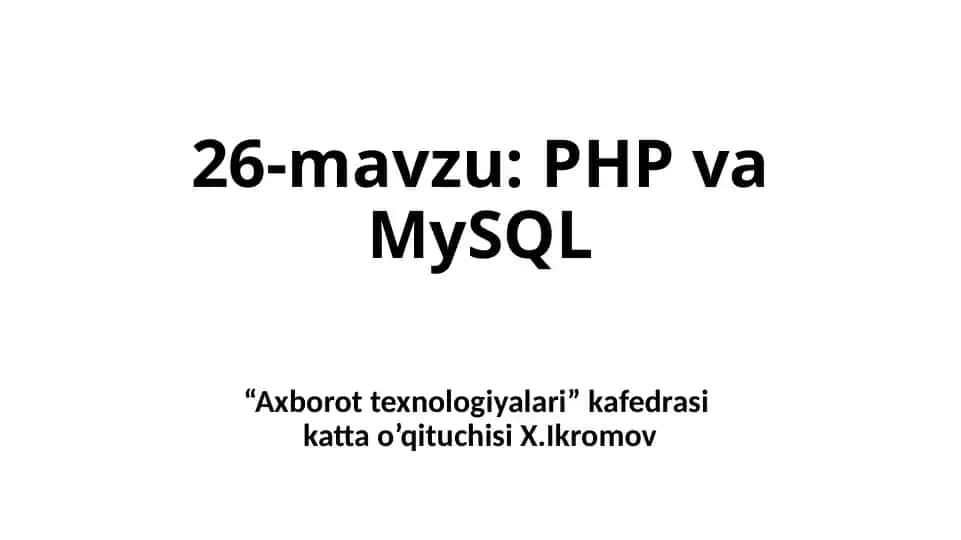 PHP va MySQL taqdimoti