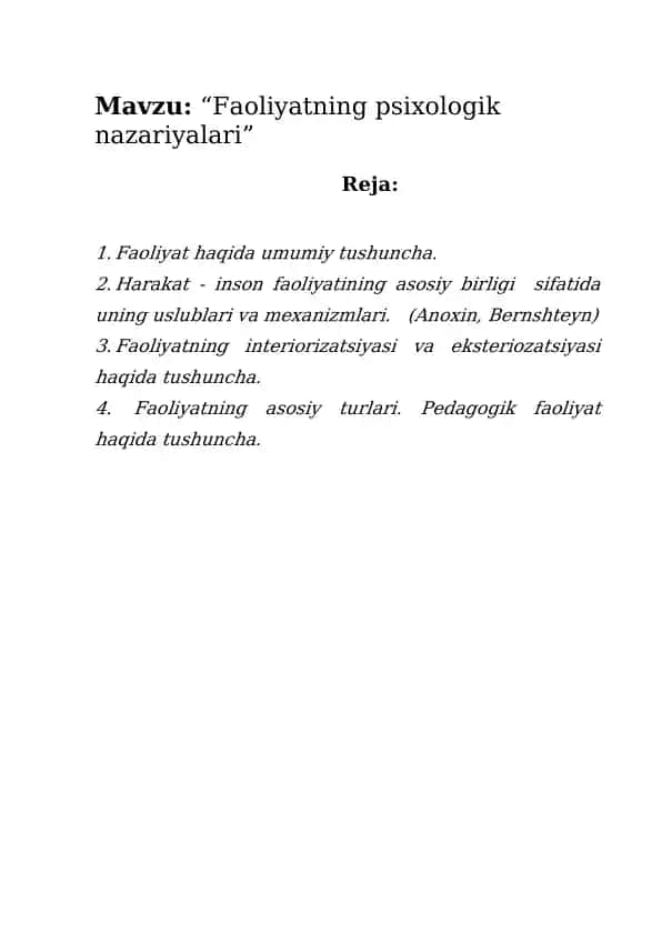 Faoliyatning psixologik nazariyalari