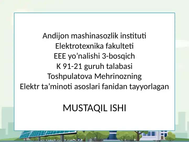 Elektr energiyasining sifat ko‘rsatkichlari