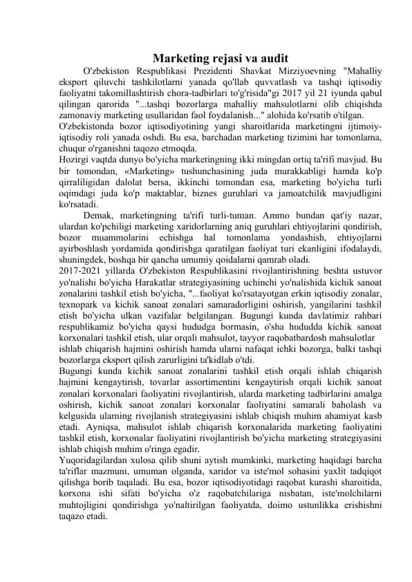 Marketing rejasi va audit