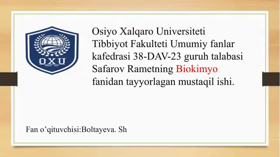 Sensor tizimlar faoliyatining biokimyoviy asoslari
