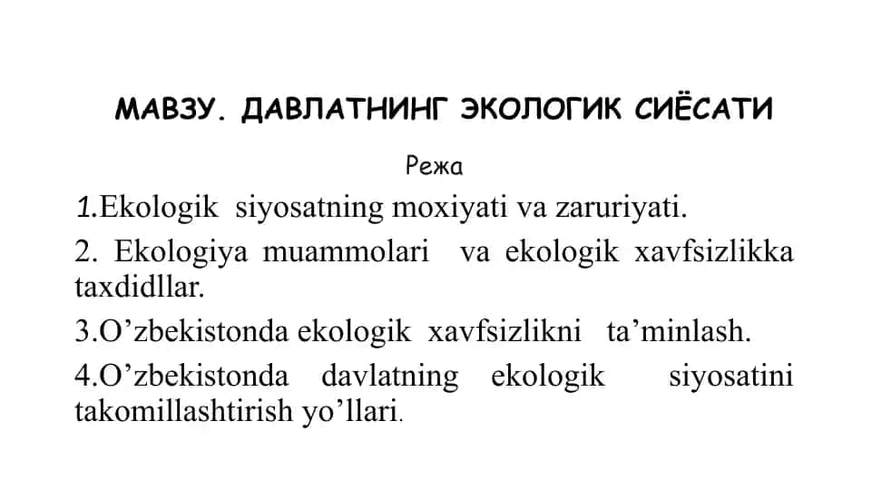 Davlatning Ekologik Siyosati