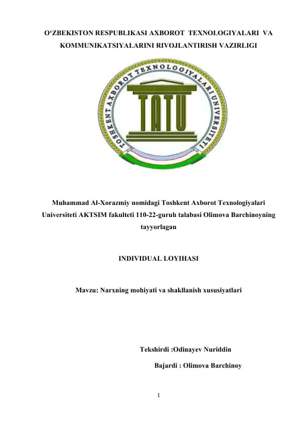 Narxning mohiyati va shakllanish xususiyatlari