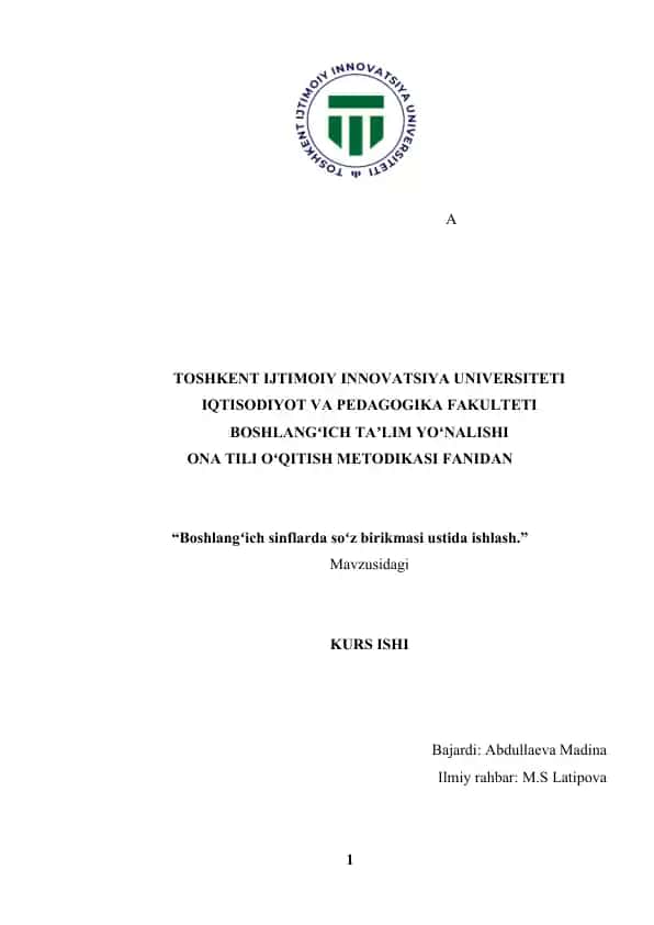ONA TILI OʻQITISH METODIKASI FANIDAN