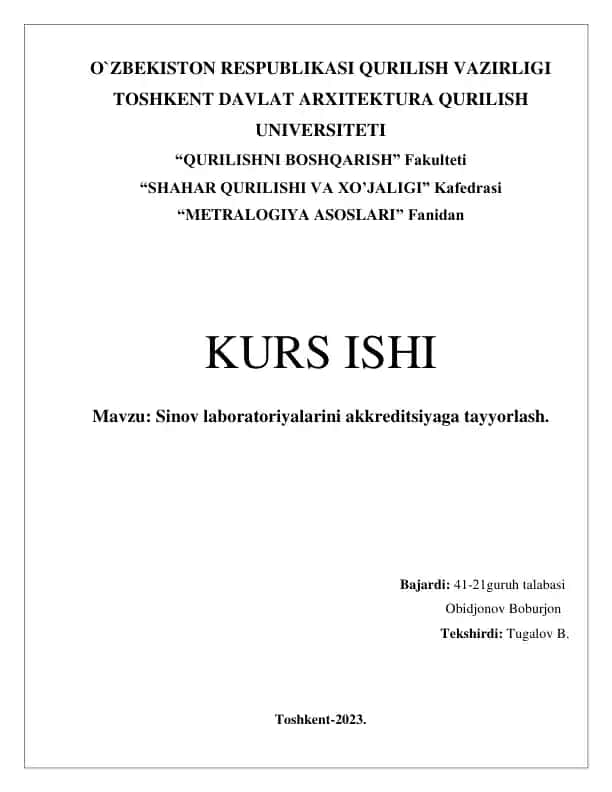 Sinov laboratoriyalarini akkreditsiyaga tayyorlash