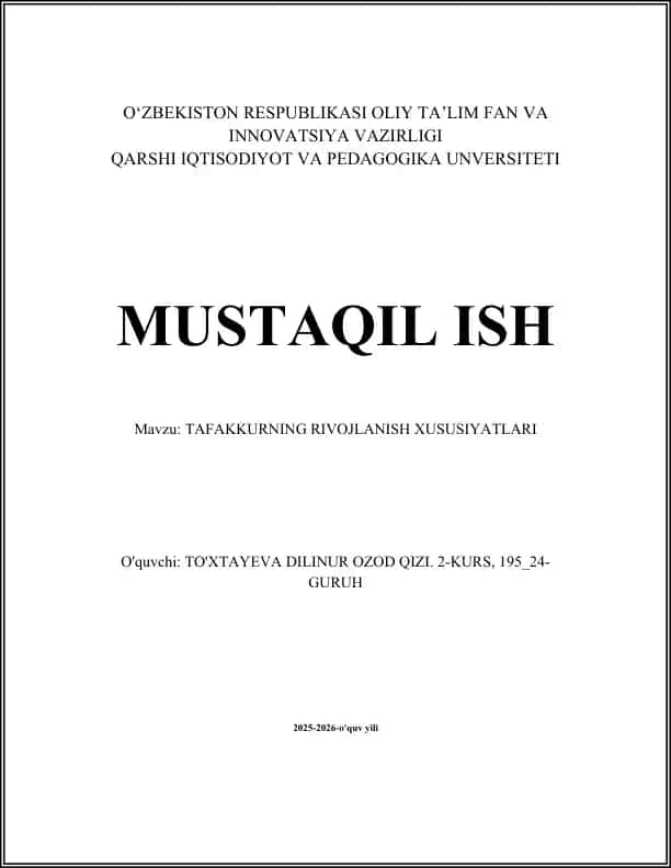 TAFAKKURNING RIVOJLANISH XUSUSIYATLARI