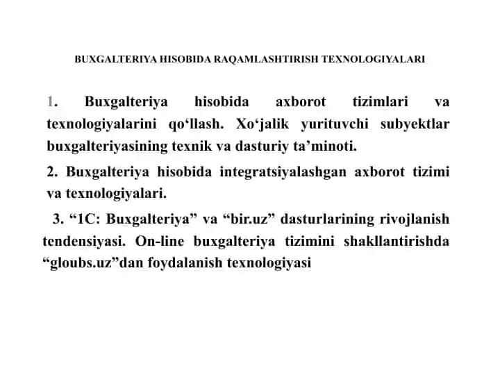 Buxgalteriya hisobida raqamlashtirish texnologiyalari