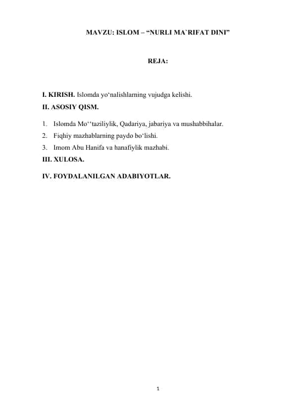 Islomda yo‘nalishlarning vujudga kelishi