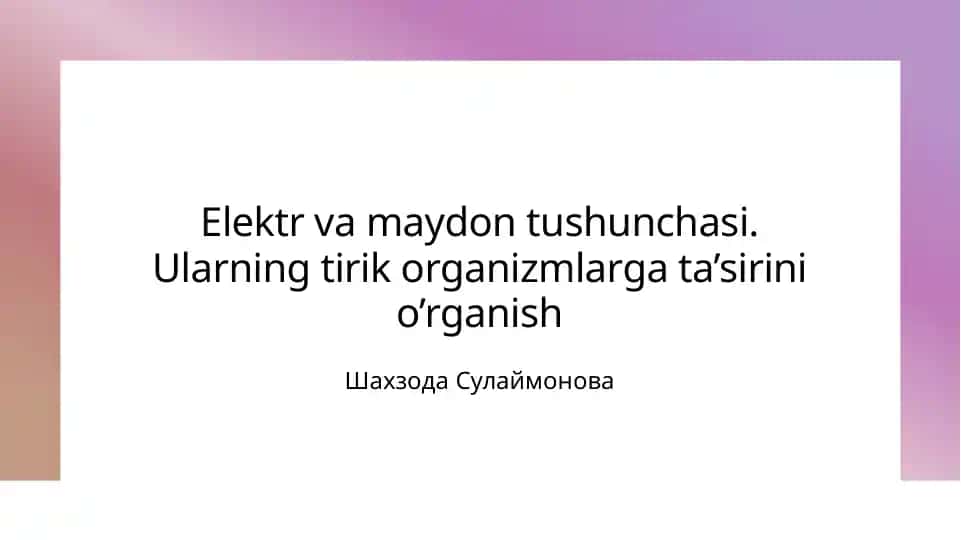 Elektr va maydon tushunchalari