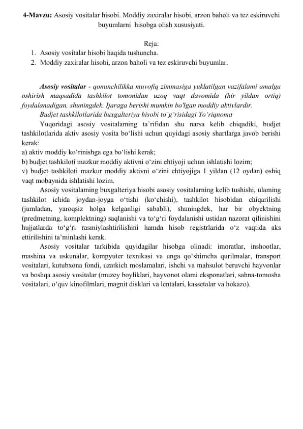 Asosiy vositalar hisobi
