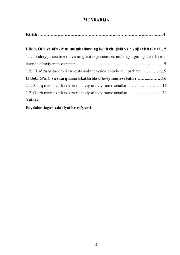 Oila va Oilaviy Munosabatlar Tarixi