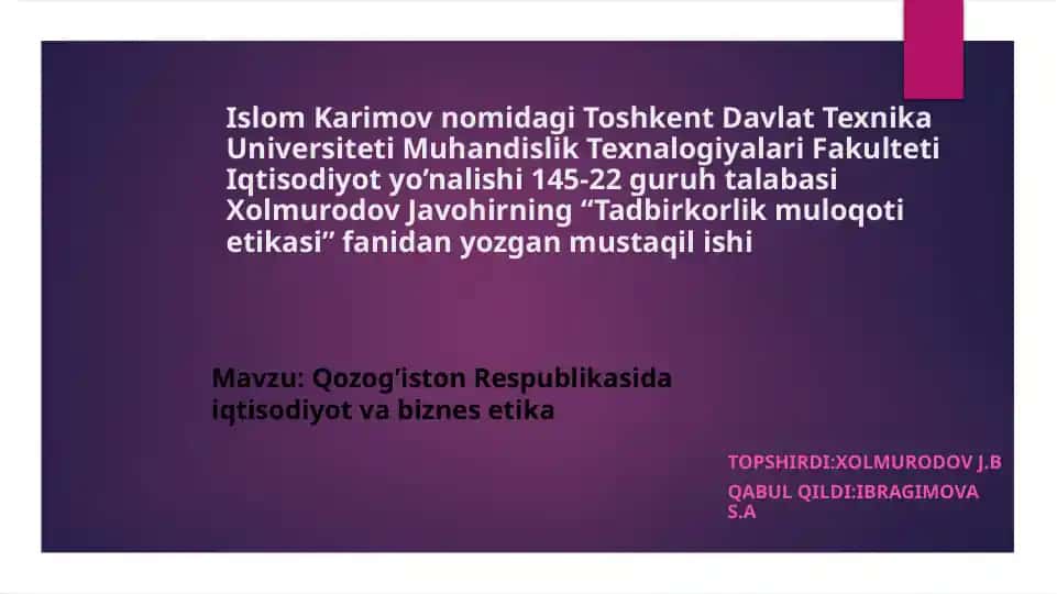 "Tadbirkorlik muloqot etikasi"