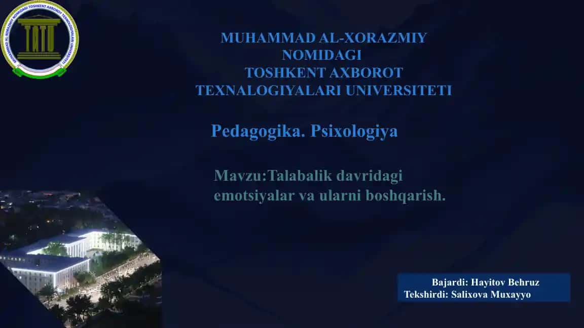 MUHAMMAD AL-XORAZMIY NOMIDAGI TOSHKENT AXBOROT TEXNALOGIYALARI UNIVERSITETI
