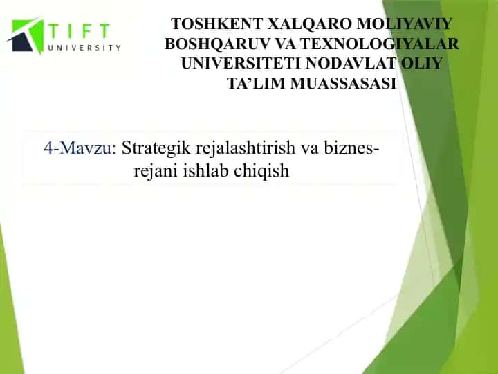 Strategik rejalashtirish va biznes-rejani ishlab chiqish