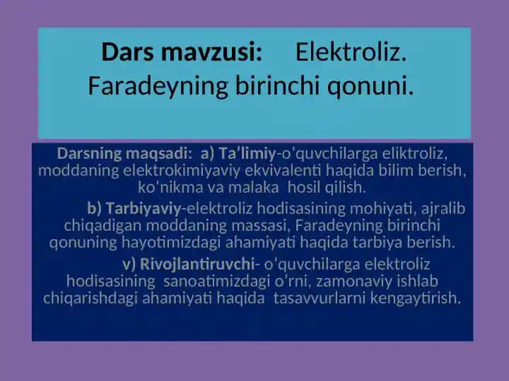 Elektroliz. Faradeyning birinchi qonuni.