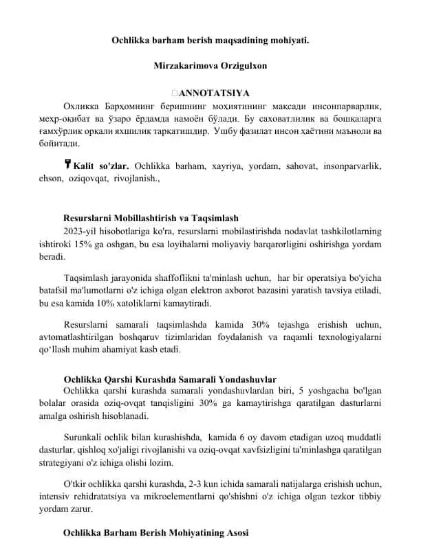 Ochlikka Barham Berish Mohiyati