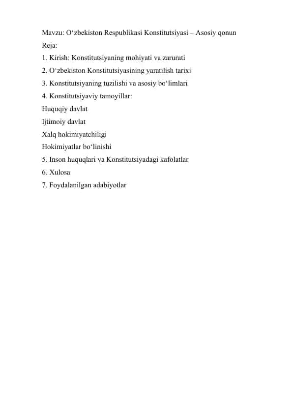 O‘zbekiston Respublikasi Konstitutsiyasi – Asosiy qonun