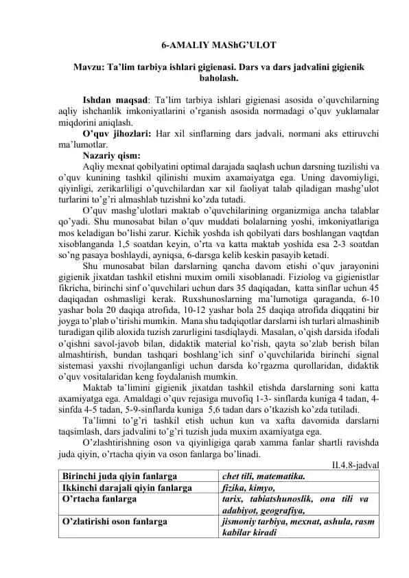 Ta’lim tarbiya ishlari gigienasi