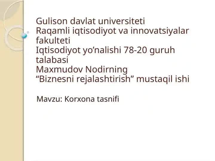 Biznesni rejalashtirish – mustaqil ish