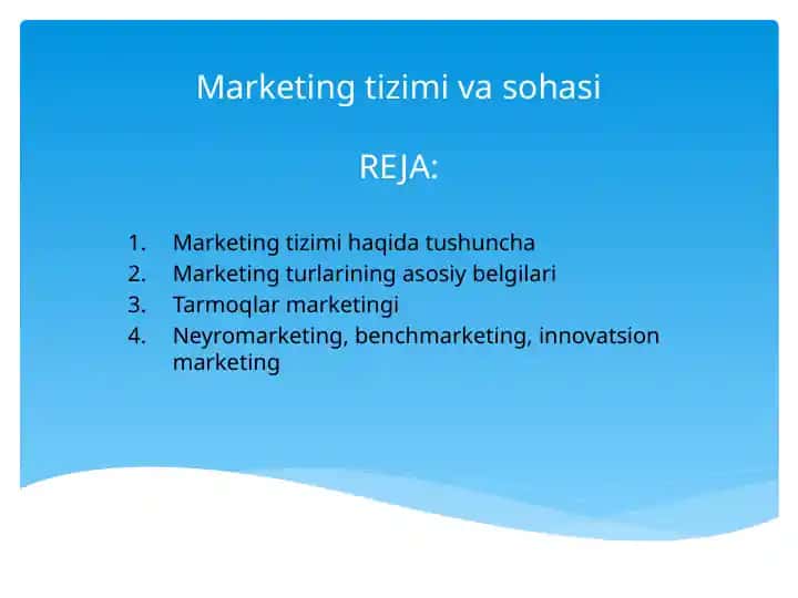 Marketing tizimi va sohasi