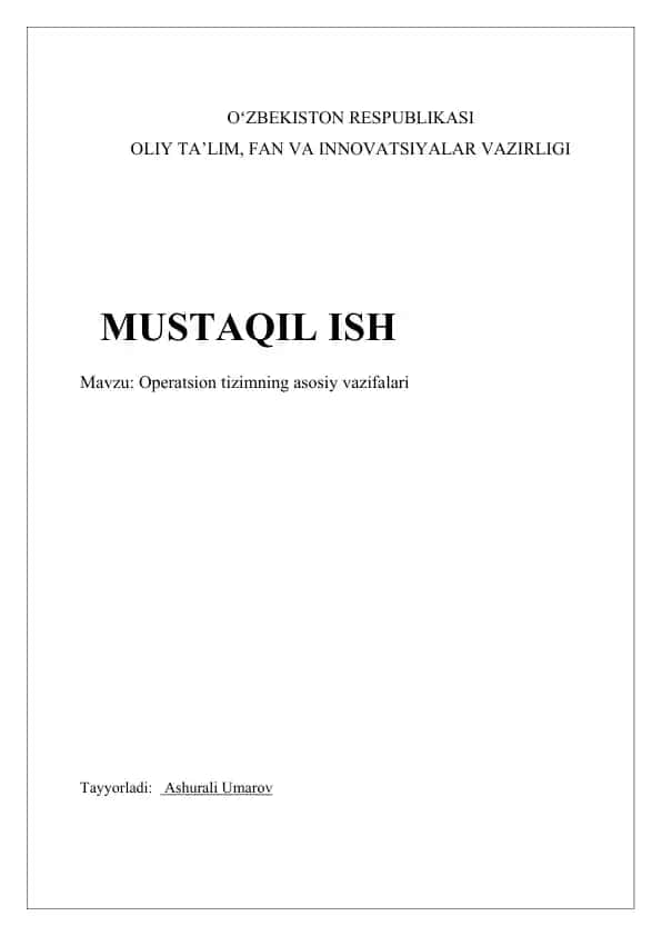 Operatsion tizimning asosiy vazifalari