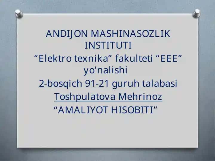Elektro texnika fakulteti "EEE" yo'nalishining "Amaliyot hisobiti" reja dasturi