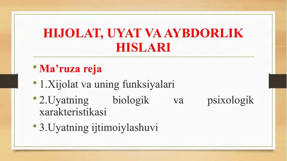 Xijolat, Uyat va Aybdorlik Hislari