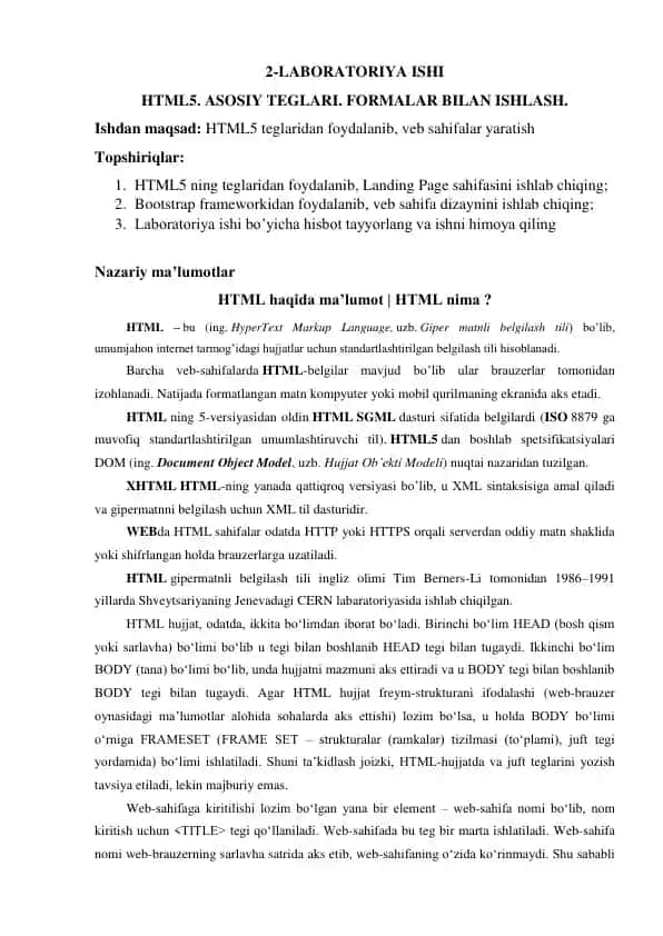 HTML5 asosiy teglari