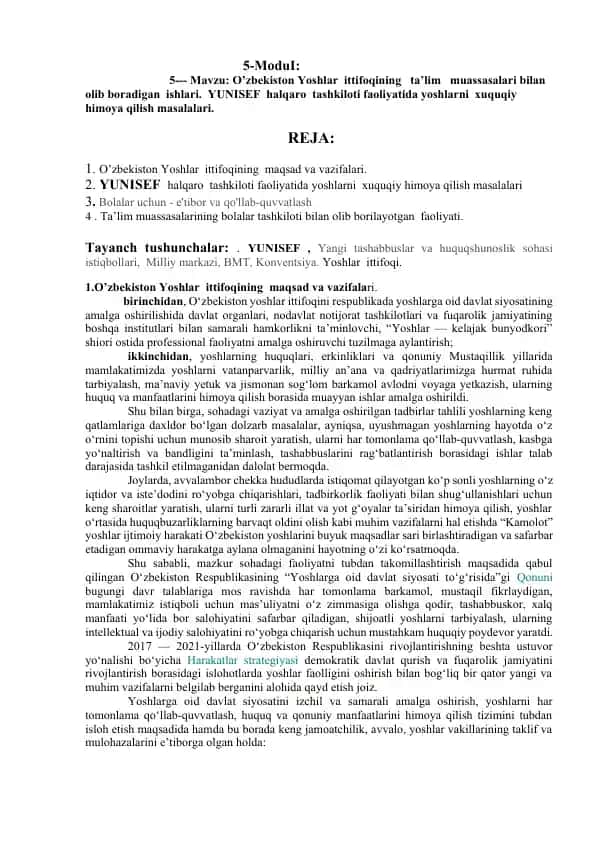 O’zbekiston Yoshlar Ittifoqining ta’lim muassasalari bilan olib boradigan ishlari