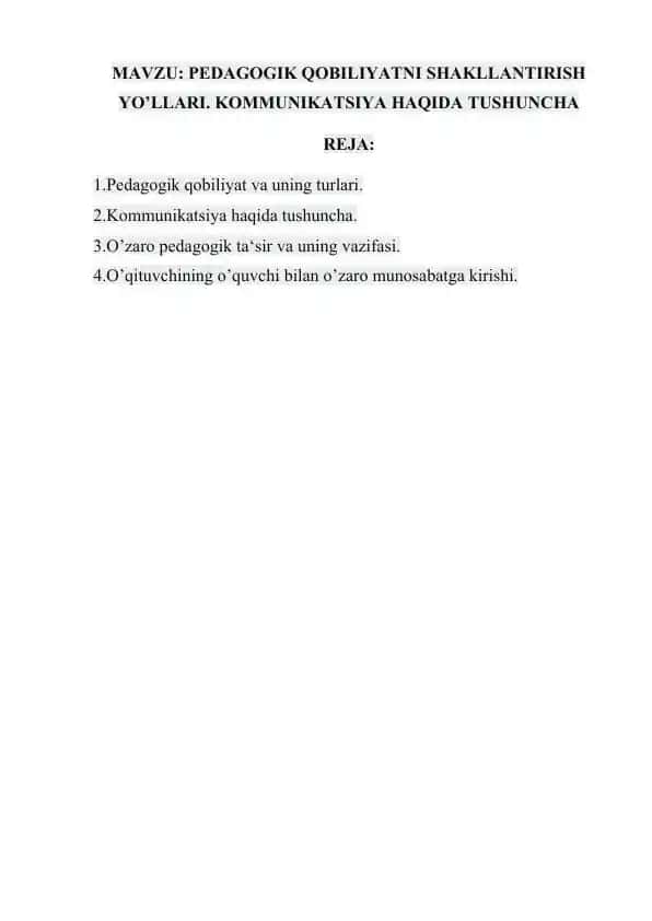 Pedagogik Qobiliyatni Shakllantirish Yo'llari