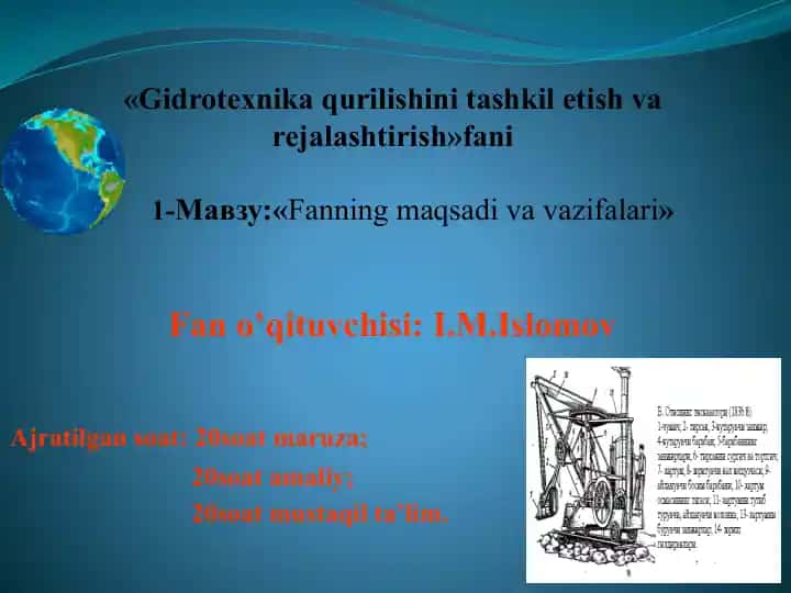 Gidrotexnika qurilishini tashkil etish va rejalashtirish