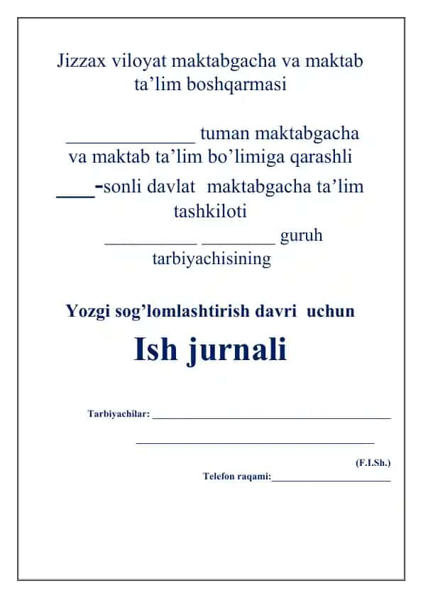 Yozgi sog’lomlashtirish ish yuritish jurnali