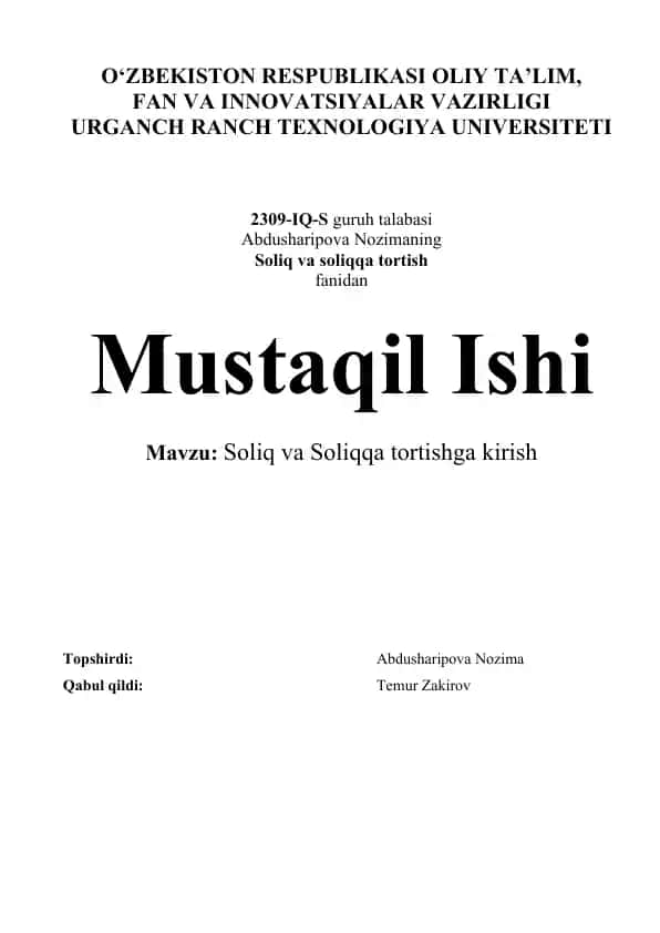 Soliq va Soliqqa tortish