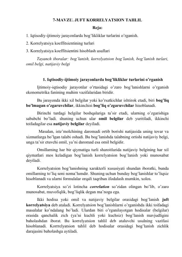 Juft korrelyatsion tahlil taqdimoti