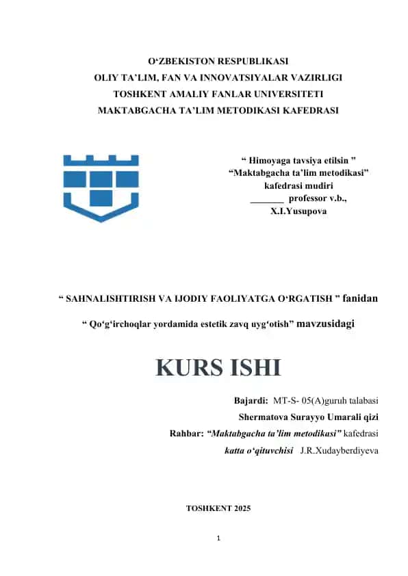 Qoʻgʻirchoqlar yordamida estetik zavq uygʻotish.