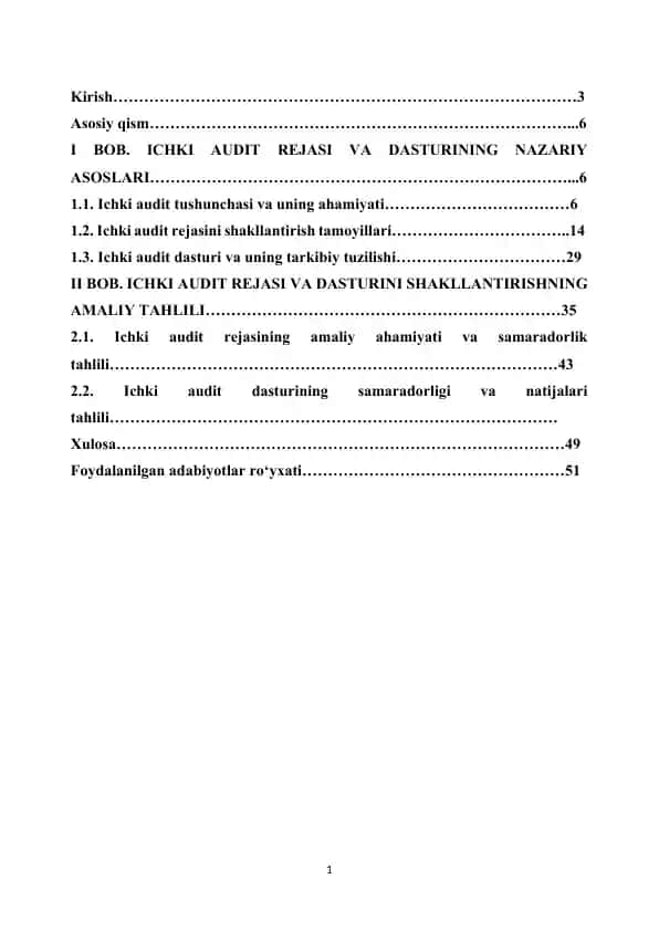 Ichki audit rejasi va dasturining shakllanishi