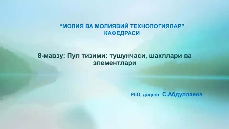 Пул тизими тушунчаси, шакллари ва элементлари