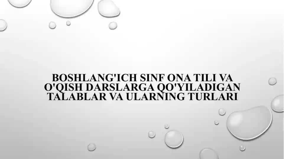 Boshlang'ich sinf ona tili va o'qish darslarga qo'yiladigan talablar va ularning turlari