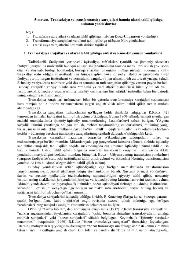 Transaksiya va transformatsiya xarajatlari