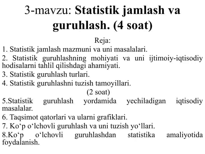 Statistik jamlash va guruhlash