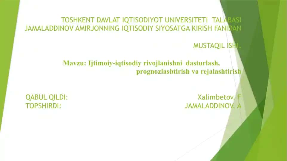 Iqtisodiy siyosatga kirish fanidan mustaqil ish