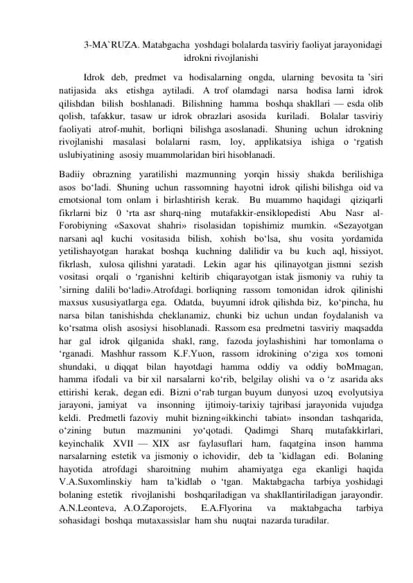 Matabgacha Yoshdagi Bolalarda Tasviriy Faoliyat Jarayonidagi Idrokni Rivojlanishi